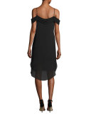 Cold-Shoulder Silk Georgette Dress, Black