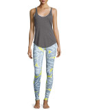 Sculpt Cutout-Back Ribbed Tank, Dark Heather Gray