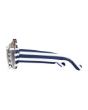 Rose et la Mer Stripe Sunglasses, Blue/White