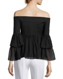 Charlotte Off-the-Shoulder Babydoll Top, Black