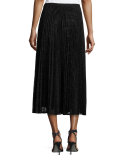 Dorothy Pleated Devore Midi Skirt, Black