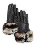 Rabbit-Fur-Trim Leather Gloves