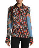 Montagne-Print Macrame Blouse, Nero