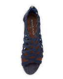 Jorda Caged Wedge Sandal, Navy