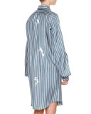 Archipelago Open-Sleeve Button-Front Shirtdress, Slate Blue