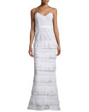 Penelope Sleeveless Tiered Lace Gown, White