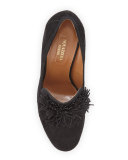 Wild Suede Fringe Loafer Pump, Black