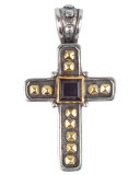 Men's Sterling Silver & 18K Gold Cross Pendant with Hawk's Eye