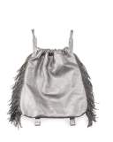 Drawstring Fringe Leather Backpack, Gray