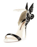 Chiara Butterfly Wing Ankle-Wrap Sandal, Black/White
