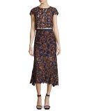 Bibi Guipure Lace Midi Skirt, Navy/Orange