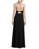 Fabi Pleated Maxi Dress W/Cutouts, Black