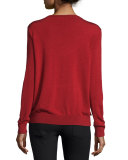 Benni Crewneck Ruffle-Trim Wool-Blend Sweater, Rubiate