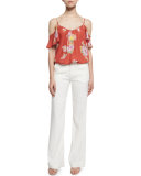 Adorlee Floral-Print Cold-Shoulder Top