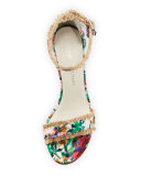 Frayed Floral Fringe City Sandal, Bright Crayon