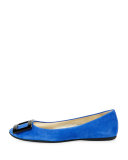 Gommette Buckle Leather Flat, China Blue