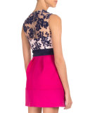Floral Tulle Contrast-Skirt Cocktail Dress