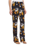 Viewpine Distressed Floral-Print Silk Pants