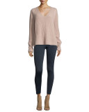 Ribbed V-Neck Pullover Sweater, Dust