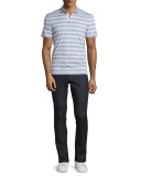 Bold Bar-Striped Short-Sleeve Polo Shirt, Heather Gray