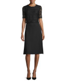 Half-Sleeve Dress w/Lace Overlay, Black