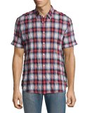 Mitchell Slim-Fit Plaid Short-Sleeve Shirt, Red