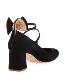 Lilia Bow Suede 60mm Mary Jane Pump, Black