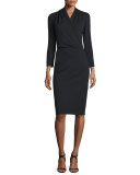 Bracelet-Sleeve Surplice-Front Dress, Black