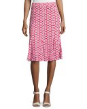 Jada Floral-Print Godet Skirt, Red