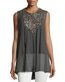 Marisa Beaded-Bib Silk Tank, Smoke