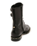 Soul Stud Rockstud Leather Moto Boot, Nero/Platino