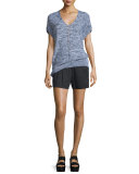 Solid Linen-Blend Shorts, Black