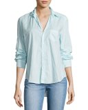 Eileen Long-Sleeve Button-Front Shirt, Aqua