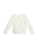 Mesh Button-Front Cardigan, White, Size 4-7