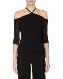 Grace Lace Cold-Shoulder Halter Top, Black