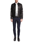 Basic Zip-Up Leather Jacket, Black