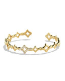 Venetian Quatrefoil Single-Row Cuff Bracelet with Diamonds in Gold