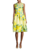 Floral Fil Coupe Full-Skirt Dress, Yellow
