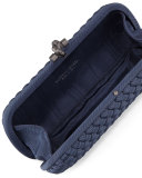 Woven Faille Large Knot Clutch Bag, Blue