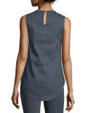 Floral-Embellished Tunic Blouse, Slate