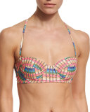 Flight Printed Underwire Bustier Swim Top, Peach