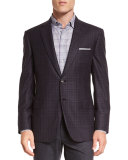 Plaid Two-Button Jacket, Aubergine/Gray