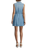Belted Zip-Front Denim Dress, Indigo