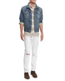 Paxtyn Destroyed Slim-Fit Denim Jeans, White