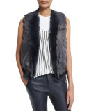 Reversible Zip-Front Fur Vest, Navy