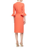 3/4-Sleeve Stretch Crepe Sheath Dress, Canyon Coral