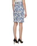 Toile de Jouy Pencil Skirt, Navy/White