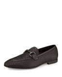 Woven Leather Bit-Strap Loafer, Dark Brown