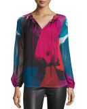 Saylor Abstract-Printed Peasant Blouse