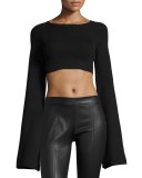 Cropped Rib-Knit Kimono Top, Black
